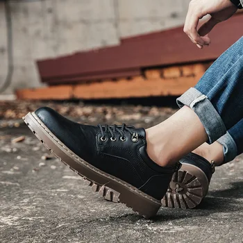 Mazefeng 2019 Nuevos Hombres Casual Zapatos De Cuero De Los Hombres Martins De Cuero Zapatos De Trabajo De La Seguridad De Los Zapatos De Invierno Impermeable De Tobillo Botas De Cordones