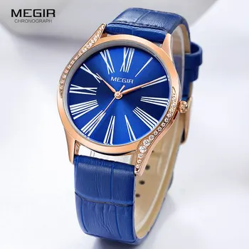 MEGIR Simple Casual Azul de Cuarzo Relojes de las Mujeres de Lujo de la Correa de Cuero reloj de Pulsera de Señora de la Marca Superior Relogios Masculino Reloj de Mujer 4212