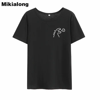 Mikialong Dinosaurio Bolsillo Gráfico Camisetas Mujer Camiseta de Mujer de Verano Kawaii Mujeres Negras Camiseta de Algodón Tumblr T-shirt de las Mujeres Top