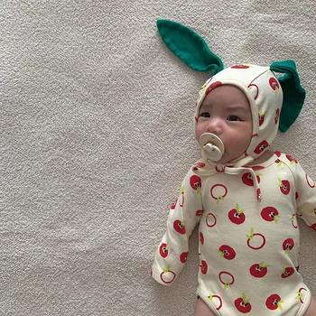 MILANCEL2020 de ropa de bebé de zanahoria y manzana impresión de niño chico de niñas monos lindos del bebé de una sola pieza con sombrero