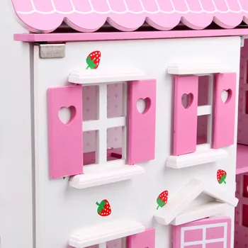 Miniatura casa de muñecas de Madera con Muebles de conjuntos para muñecas kawaii rosa y blanco de BRICOLAJE de casa de muñecas juego de rol juguetes de regalos para niños
