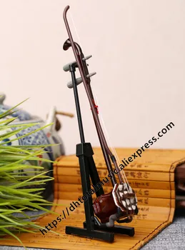 Miniatura Erhu Modelo de Réplica con el Soporte y el Caso de Mini Erhu Mini Instrumento Musical Adornos Chinos Tradicionales Regalos