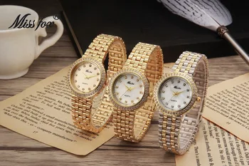 Miss Fox Famosa Marca de Diamante de Agua de Cuarzo Relojes de las Mujeres de la Moda de 18 quilates de Oro de las Señoras Reloj de Pulsera de Relogio Feminino Reloj Mujer