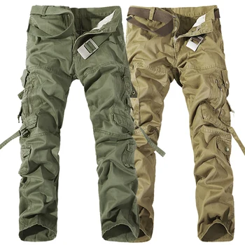 MIXCUBIC 2018 marca táctico del ejército pantalones Multi-bolsillo de lavado algodón suelto ejército verde de carga pantalones de los hombres más grandes de tamaño 28-42