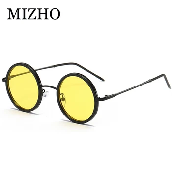 MIZHO 2020 de la Vendimia de los Hombres Gafas de sol de las Mujeres Retro Estilo Punk Round Metal Frame Azul de la Lente de Gafas de Sol de Moda, Gafas de Hip Hop