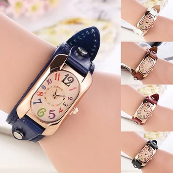 Moda Casual de las Mujeres del Reloj de Cuero de Imitación de Diamante de la Correa de la Banda Oblonga Caso Reloj de Pulsera de Cuarzo reloj reloj mujer relogio feminino