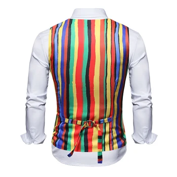 Moda de colores de la Raya Traje de Chaleco de los Hombres De 2019 Casual cuello en V Solo Pecho Cintura Abrigo Para los Hombres de Negocios Formal Gilet Homme Traje