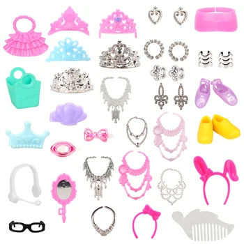 Moda Hermosa de 40 Artículos/Set de Muñecas Accesorios al Azar Niño Juguete zapatos gafas de Objetos Para Barbie, Juego de vestirse de BRICOLAJE Regalo de Cumpleaños