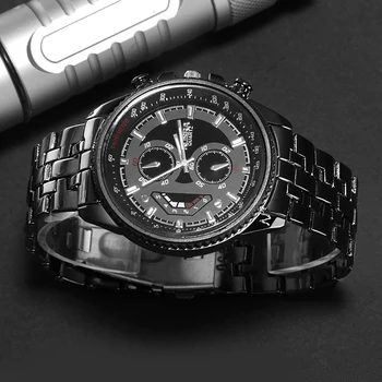 Moda Negro de Acero Inoxidable Reloj de los Hombres Superiores de la Marca de Lujo de los Hombres Relojes de Negocios Masculino Reloj deportivo Reloj Descargar Reloj Hombre