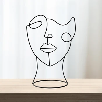 Moderna Figura Decorativa Única Línea De Cara Arte | Negro Decorativo Estatua En Diseño Minimalista Abstracto Decoración