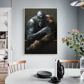 Moderna fuerte de fumar orangután lienzo de pintura para la sala de estar decoración del hogar de la lona de la foto de la pared de impresión del arte de los animales de la pintura