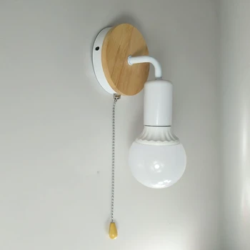 Moderno de madera Nórdica tire del interruptor de la lámpara de pared creativos de hierro de la mesita de luz de pared de accesorio pasillo de ahorro de escalera de luces 110v 220v