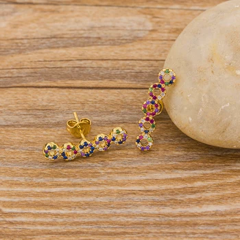 Moderno Diseño de la Moda de Joyería de Oro de Cinco Colores Círculo Aretes de Micro Allanar arco iris CZ Piedra Para las Mujeres del Partido de la Boda
