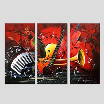 Modernos pintados a Mano, Cuadros Abstractos Loco Instrumento Musical Modular de Pared cuadros en Lienzo para la Decoración del Hogar 3 Panel de Arte