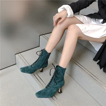 MORAZORA 2020 invierno nueva llegada de la moda de encaje botines de tacón de aguja tacones cuadrados dedo del pie zapatos de baile de alta calidad de las mujeres botas