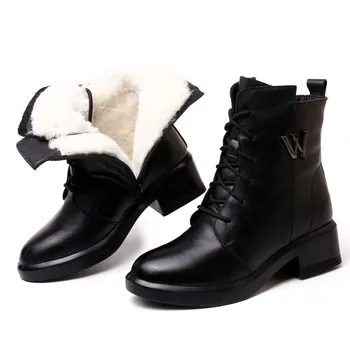 MORAZORA 2020 nueva moda botas de nieve de las mujeres del cuero genuino de tobillo botas de encaje hasta la cremallera med tacones de plataforma de botas de mujer zapatos de invierno
