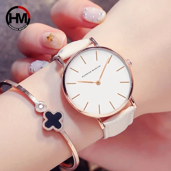 Movimiento de japón de Cuero Marrón horloges vrouwen de línea Blanca de las Mujeres Top la Marca de Lujo Impermeable Reloj relogio feminino zegarek damski