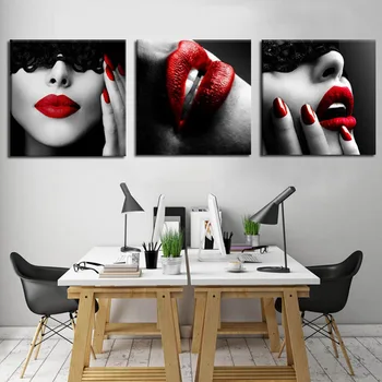 Mujer moderna con Sexy Labios Rojos Lienzo de Pintura de Carteles y Grabados Quadros Arte de la Pared de la Imagen para la Sala de estar Decoración para el Hogar Cuadros
