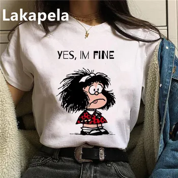 Mujeres T-shirt de dibujos animados PAZ Mafalda o QUIERO Cafe de Impresión Mujer Camisetas Harajuku Gráfico Camiseta Chica Divertida Superior de la Ropa de Mujer 2020