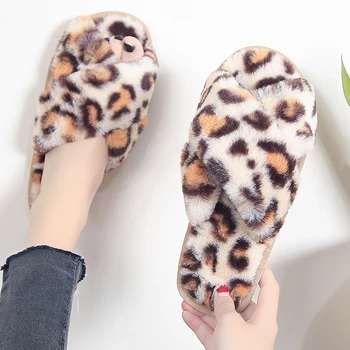 Mullidas zapatillas para mujer de la moda del Leopardo de las zapatillas de Casa mujer Super suave masaje Femenino de Interior zapatillas antideslizantes 2020