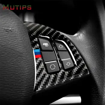 Mutips Coche de Dirección Botón de Rueda de fibra de carbono dirigir botón emblema etiqueta engomada de la decoración de accesorios Para BMW X5 E70 X6 E71 2008-2013