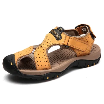 Mynde de la Marca de Cuero Genuino de los Hombres de Zapatos de Verano De 2019 Nuevas Sandalias de los Hombres Sandalias de Playa de Moda Casual Zapatos Zapatillas de Gran Tamaño 38-47