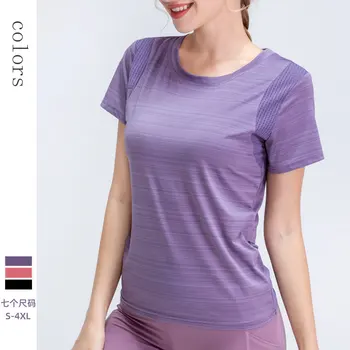 Más el Tamaño de S-4XL Yoga Camisetas de Mosaico de Malla Transpirable en el Deporte de camisetas de Fitness Tops de Manga Corta de secado Rápido Entrenamiento de Gimnasio Camisetas Tops