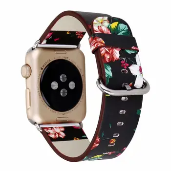 Nacional Impreso Correa de Cuero para Apple Watch Banda de la se 42 38 40 mm 44 mm Diseño de la Flor de Reloj de Pulsera de la Pulsera para el iwatch 1/2/3/4/5/6