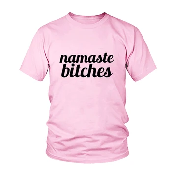 Namaste Perras Letra de la Impresión de la Camiseta de las Mujeres Gracioso Tops de Estilo de Verano Trajes Camiseta Gris Camisetas de Algodón Tumblr camisetas