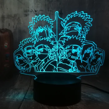 Naruto Grupo de Hatake Kakashi Uzumaki Naruto Uchiha Sasuke Anime Figura 3D Ilusión Óptica Luz de la Noche 7 de Color de la Lámpara de Escritorio Chico de la lámpara