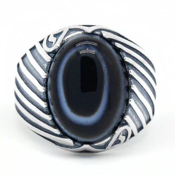 Natural anillo de piedra de los hombres de plata de ley 925 ojos de ágata piedra antiguos mantenga la suerte de anillo de las mujeres de los hombres de turco de la joyería