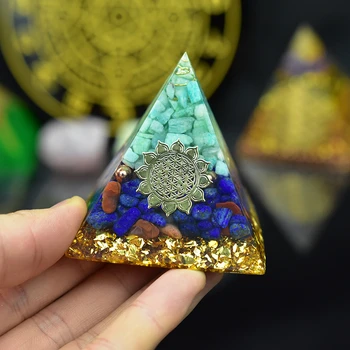 Natural de Reiki Cristal orgonite Generador de Energía de Amazonita de Orgón de la Pirámide para los CEM de Protección Original de la Resina de arte Decorativo