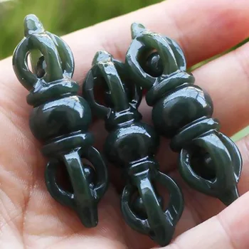 Natural Verde Oscuro hetian visita a Jade Colgante de Piedra Tallada Budista de la Suerte Amuleto de Jade Collar de Colgantes de las Mujeres de los Hombres de la Joyería Fina