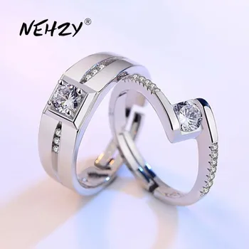NEHZY de la plata esterlina 925 joyería de la moda de par anillo de circonio cúbico de compromiso de la boda regalo de aniversario mujer hombre abierto anillo