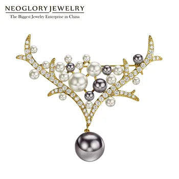 Neoglory Gris y Blanco Simulado Alfileres de Perlas de Circonio Astas de Broches Para las Mujeres de la Navidad de la Joyería de la Moda Regalos de Parte de 2020