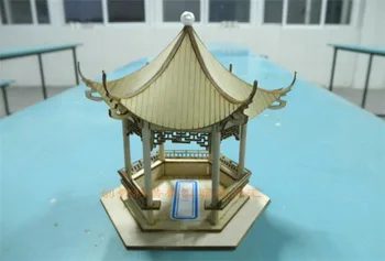 NIDALE Modelo Chino Clásico de madera Antigua bower Hexagonal Pavilion modelo de kits de mesa de arena, modelo de madera
