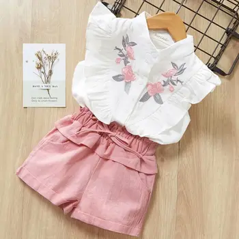 Niño Niña 2T-7T Floral Tops Camisa de color Rosa Legging Pantalones Cortos Trajes Sunsuit Ropa