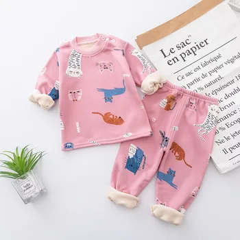 Nueva 2020 Niños Chicos Espesar Pijama Conjuntos de dibujos animados O-Neck T-Shirt Tops con Pantalones de Bebé de las Niñas Otoño Invierno Cálido juego de Ropa de Dormir