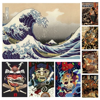 Nueva 2020 Ukiyoe Cartel De Japón Retrato Lienzo De Pintura Mural Retro Japonés Samurai Asiático Guerrero Arte De Pared De La Decoración Del Hogar