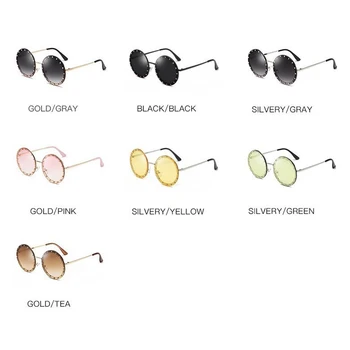 Nueva añada de la Ronda de diamantes de imitación de Gafas de sol de las Mujeres de Lujo de la Marca Retro Amarillo Negro Tonos Diamond Gafas UV400 gafas de sol de mujer