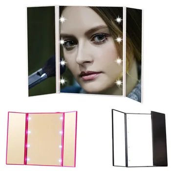 Nueva LED de 8 de Luz Tri-Pliegue de Espejo de Maquillaje Portátil de Viaje Compacto de Bolsillo Espejos de Vanidad 3 Plegable Ajustable Espejo de Escritorio de Maquillaje