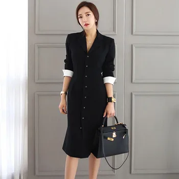 Nueva llegada 2020 Pista coreana de las Mujeres Casual de alta final vestido de señora de la oficina de Trabajo de Desgaste Slim Botón elegantes vestidos Vestidos