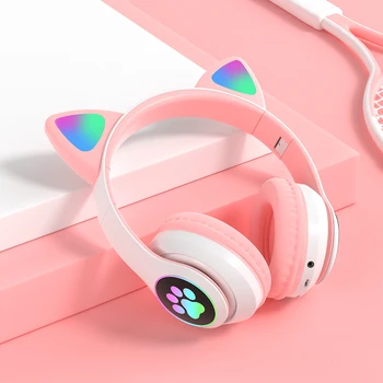 Nueva Llegada de LED Cat Ear Auriculares con Cancelación de Ruido Bluetooth 5.0 Jóvenes Niños Auricular Apoyo TF Tarjeta de Enchufe de 3.5 mm con Micrófono