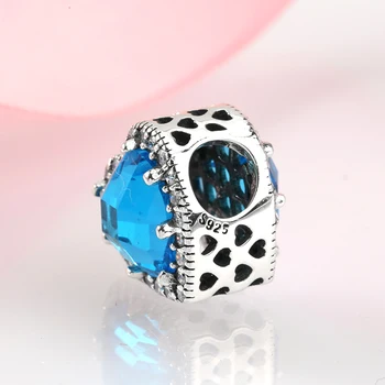 Nueva Plata de ley 925 con forma de Corazón Azul circón de bricolaje Perlas de mujer accesorios de la Joyería ajuste Original Mikiwuu Encantos de la Pulsera
