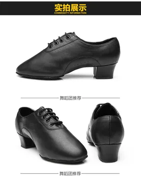Nueva Profesional de los Hombres del Muchacho Adulto latino/Salón de baile/Tango de Baile Zapatos de Baile Zapatillas de deporte de Cuero de la Práctica Zapatos de Tacón Bajo Negro
