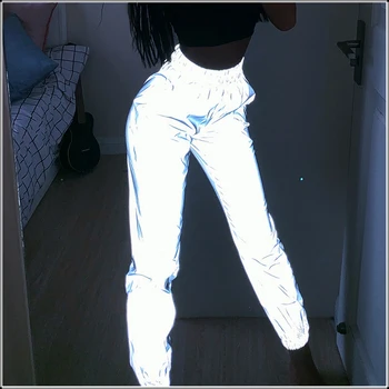 Nueva Suelta De Fluorescencia De Pantalones De Chándal De Mujer Fresco De La Noche Jogger Reflexivo Intermitente De Carga Pantalón De Baile Hip Hop Brillo De Los Pantalones Sueltos