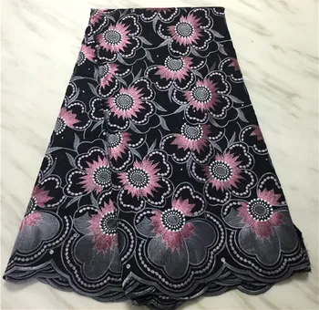 Nueva suiza voile de la tela de encaje con piedras de alta calidad de nigeria tela de encaje bordado de voile de material para el vestido de fiesta de 5 metros