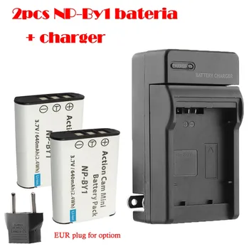 NUEVO 2Pcs NP-BY1 baterías NP BY1 Mini cámara de acción batería +cargador para HDR-AZ1,AZ1VR,AZ1VB,AZ1VW.batería