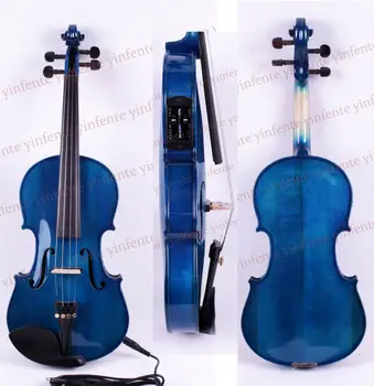 Nuevo 4/4 Violín eléctrico Acústica del Violín de arce Sólida de Abeto Azul de Violín Caso de Proa