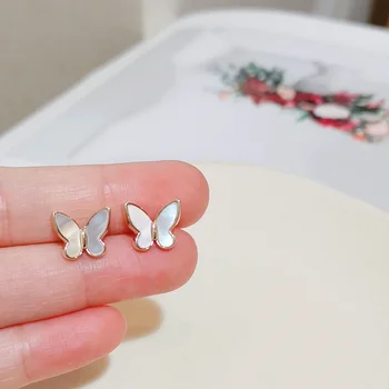 Nuevo coreano Lindo Naturales de Concha de Mariposa Stud Aretes para las Mujeres, las Niñas Elegante y Hermosa de la Boda Aretes Accesorios de la Joyería de Brincos